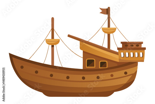 Vintage Wooden Sailing Ship Illustration