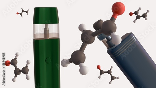 Принти на полотні A 3d rendering of electronic cigarette or vape with floating molecular models of acrolein