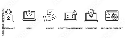 IT Expert banner web icon vector illustration concept with icon of assistance, help, advice, remote maintenance, solutions and technical support