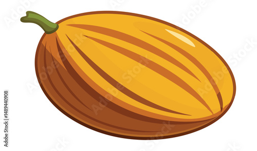 Cartoon Illustration of an OrangeYellow Fruit with Stem and Striped Texture Isolated on White