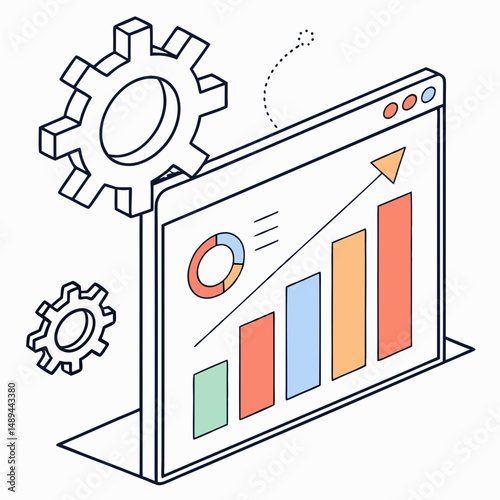 Isometric illustration business growth chart web analytics data progress