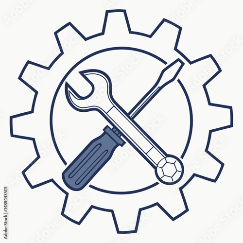 Wrench and screwdriver crossed inside gear icon repair maintenance
