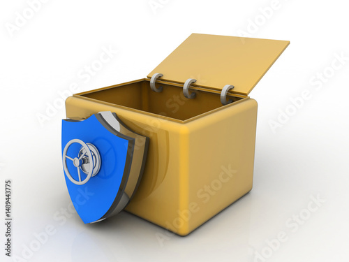   
3d illustration shield with safety metal locker
