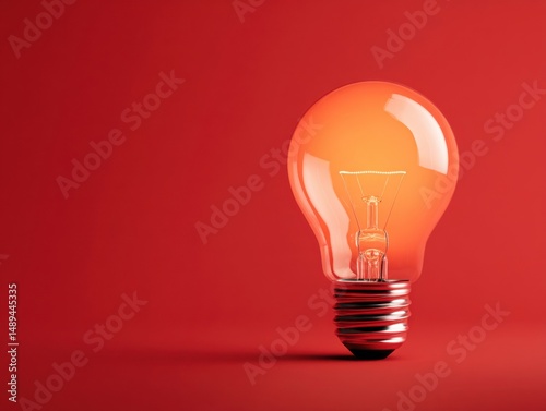 Glowing lightbulb represents innovation, creativity, and ideas for business success against a red background