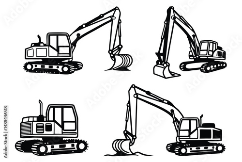 Excavator Silhouette Vector Set for Construction, Landscaping, and Heavy Equipment Design Projects.