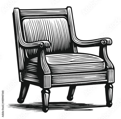 Detailed Engraving of a Classic Armchair Design with Elegant Lines