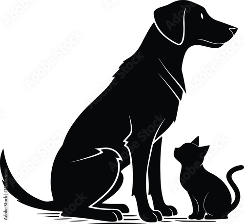 Dog and Cat Silhouette Sitting Together in Harmony