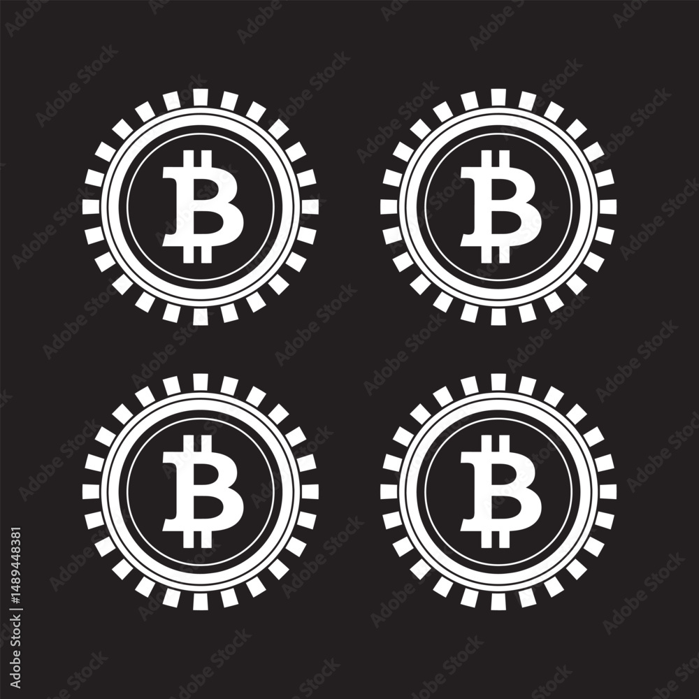 Bitcoin icon Crypto currency virtual electronic internet money coin logo Vector illustration. Four Bitcoin Symbols in Ornate Frames Against a Black Background Bitcoin icon Crypto currency virtual electronic internet money coin logo Vector illustration. Four Bitcoin Symbols in Ornate Frames Against a Black Background