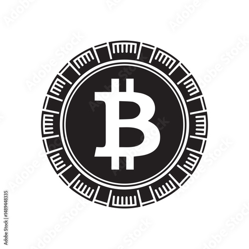 Bitcoin icon Crypto currency virtual electronic internet money coin logo Vector illustration. Simple Black and White Bitcoin Symbol Graphic. A clean, bold graphic of the Bitcoin symbol (₿).