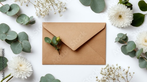 Wallpaper Mural Elegant kraft envelope surrounded by fresh flowers and greenery Torontodigital.ca