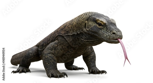 Powerful Komodo Dragon on White Background photo