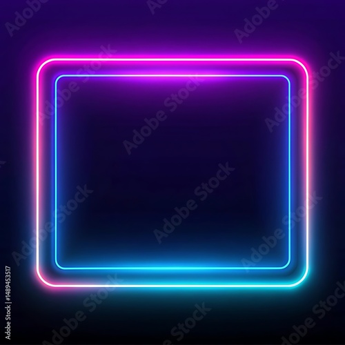 Neon Glowing Rectangle Frame Futuristic modern border. Empty sparkling techno backdrop. banner. Orange neon sign