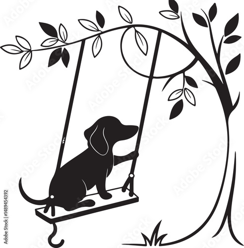 Dog Sitting on Bench Silhouette in Profile View