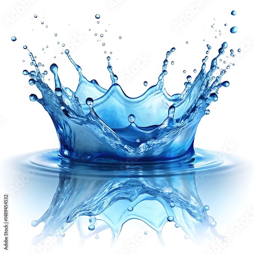 Realistic blue water splash isolated on white background