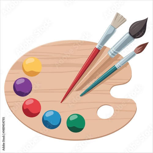 Artists palette with colorful paint brushes
