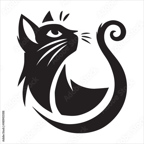 Cat Silhouette Looking Up with Curled Tail