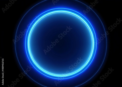 Shine blue neon circle frame for design isolated on white background