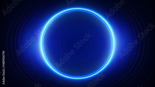 Shine blue neon circle frame for design isolated on white background