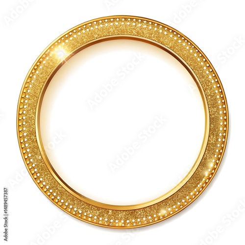 Shiny gold circle frame border isolated on white background
