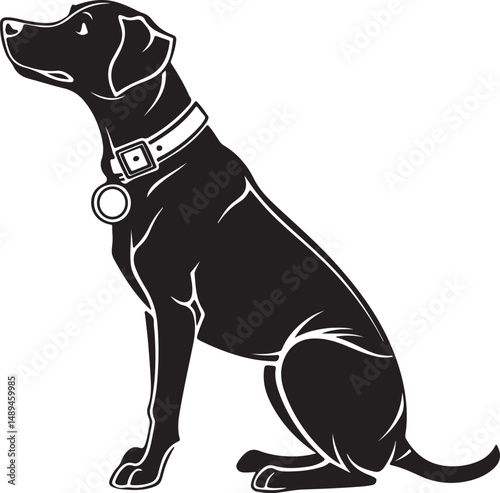 Dog Wearing Collar Silhouette with Round Name Tag