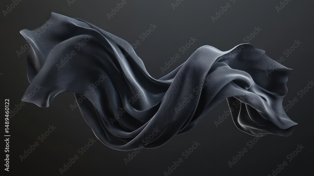 Naklejka premium Dark fabric flowing, studio background, elegant drape, design element