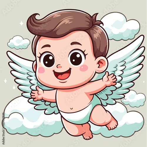 Winged babies fly freely with happiness