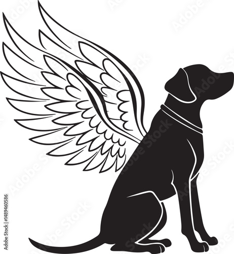 Dog with Angel Wings Silhouette in Sitting Pose