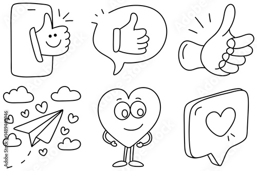 Social media icons like thumbs up and hearts express positivity and connection in fun and engaging way