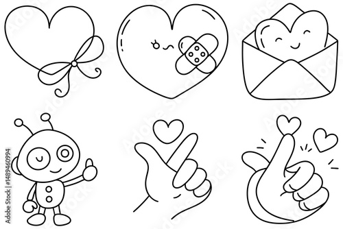 Cute heart icons and friendly robot express love and affection in playful way, perfect for social media