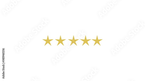Five star rating icon animation video,Gold Five star feedback motion graphics icon with a white background.