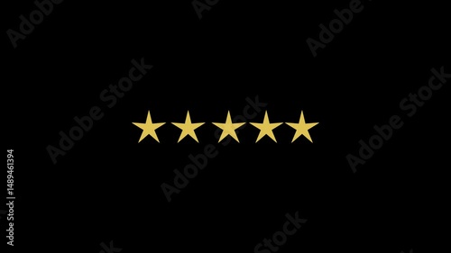 Five star rating icon animation video,Gold Five star feedback motion graphics icon with a black background.