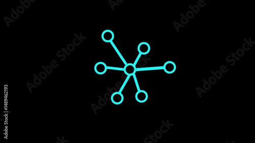 neon glowing network connection and people icon  symbols animation on black background.