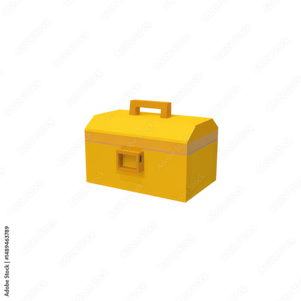 Obraz premium Yellow Low Poly Toolbox A Bright Container for Tools on white and transparent background. PNG