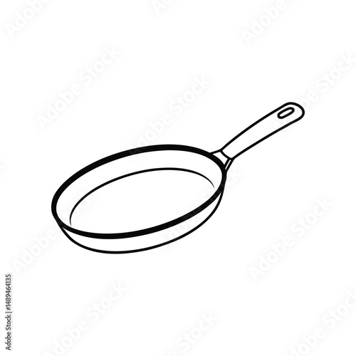 Cast iron frying pan with handle on white background