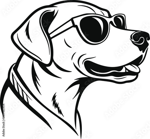 Smiling Dog Face Silhouette with Sunglasses