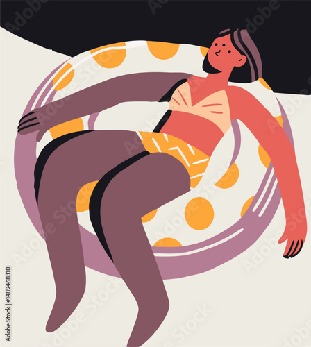 Woman Relaxing in Inflatable Pool Ring, Summer Vacation