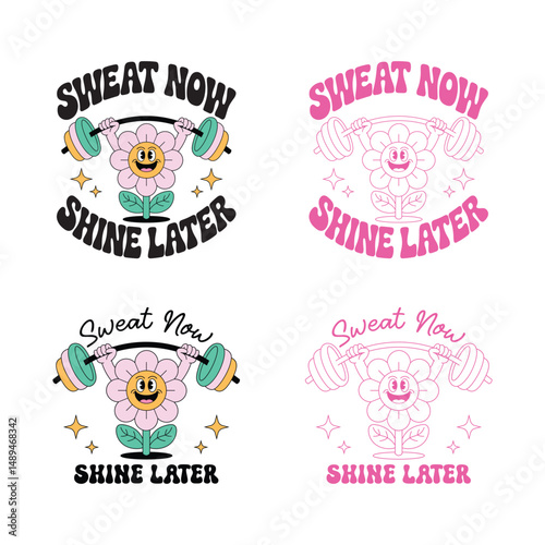 Sweat now shine later, flower crossfit gym t shirt design
