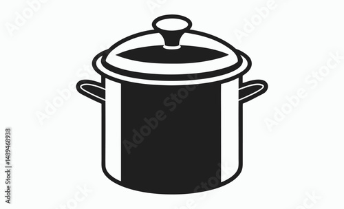 Stockpot line art, Cooking pot icon, Kitchen pot vector, Soup pot outline, Large pot graphic, Covered pot silhouette