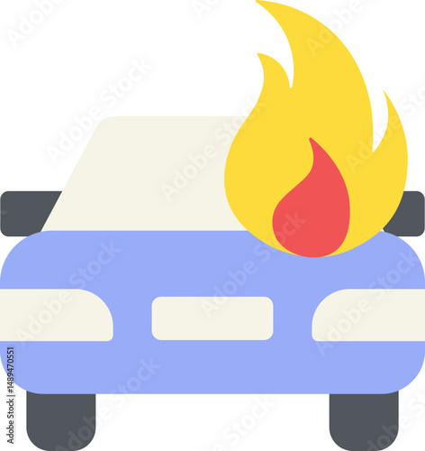 Burning Car Flat Icon