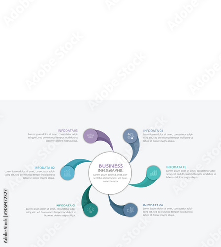 6 Steps Circular Business Infographic Design, Process Diagram, Workflow Chart, Data Visualization