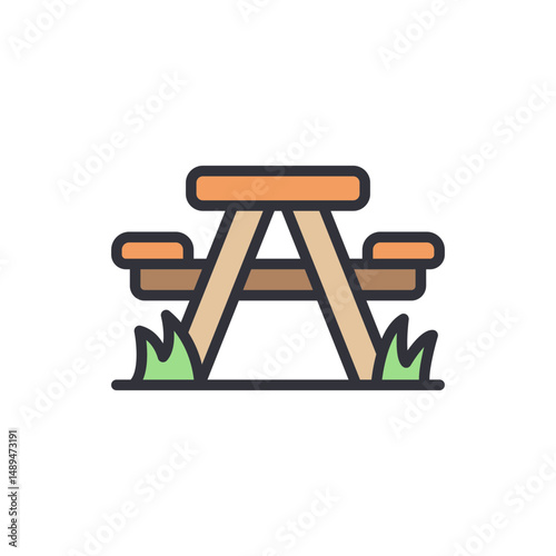Whimsical Picnic Table Illustration With Delicate Grass Accents Design