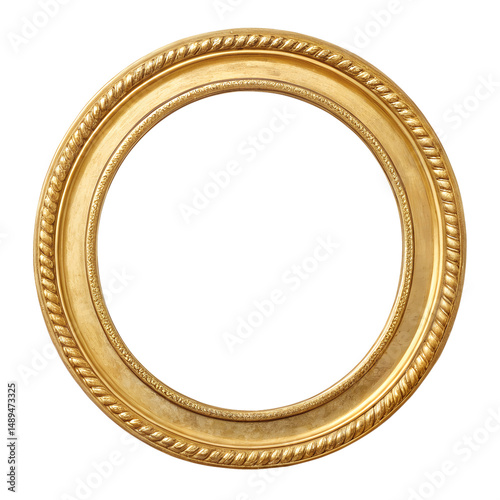 Watercolor Gold round blank frame with isolated on transparent background