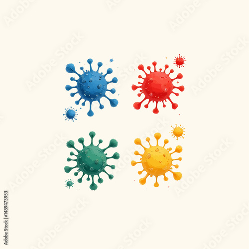 Colorful Virus Illustrations in Watercolor Style