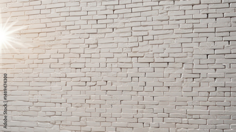 Fototapeta premium Clean White Brick Wall Texture Background with Sunlight
