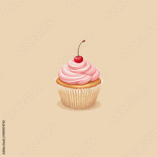 Delightful Cupcake with Swirled Frosting and Cherry Topping