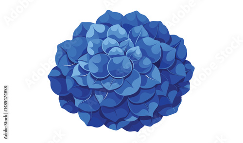Stylized Blue Hydrangea Flower Illustration on a White Background, Petals in Bloom Design