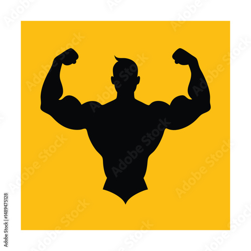 Flexing Man Silhouette Bodybuilding Logo