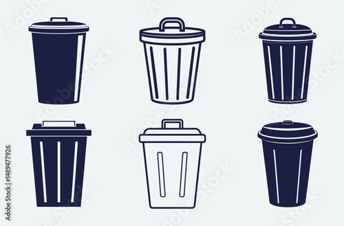 Trash can silhouette, Waste bin icon, Garbage container vector, Trash bin graphic, Rubbish can outline