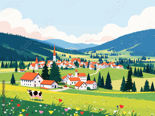 German travel poster, featuring the allgau region, soft pastels colors, classic look 