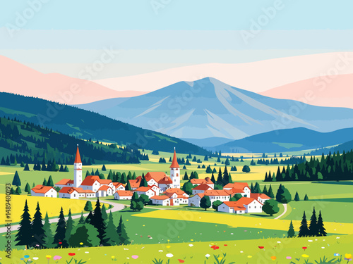 German travel poster, featuring the allgau region, soft pastels colors, classic look 